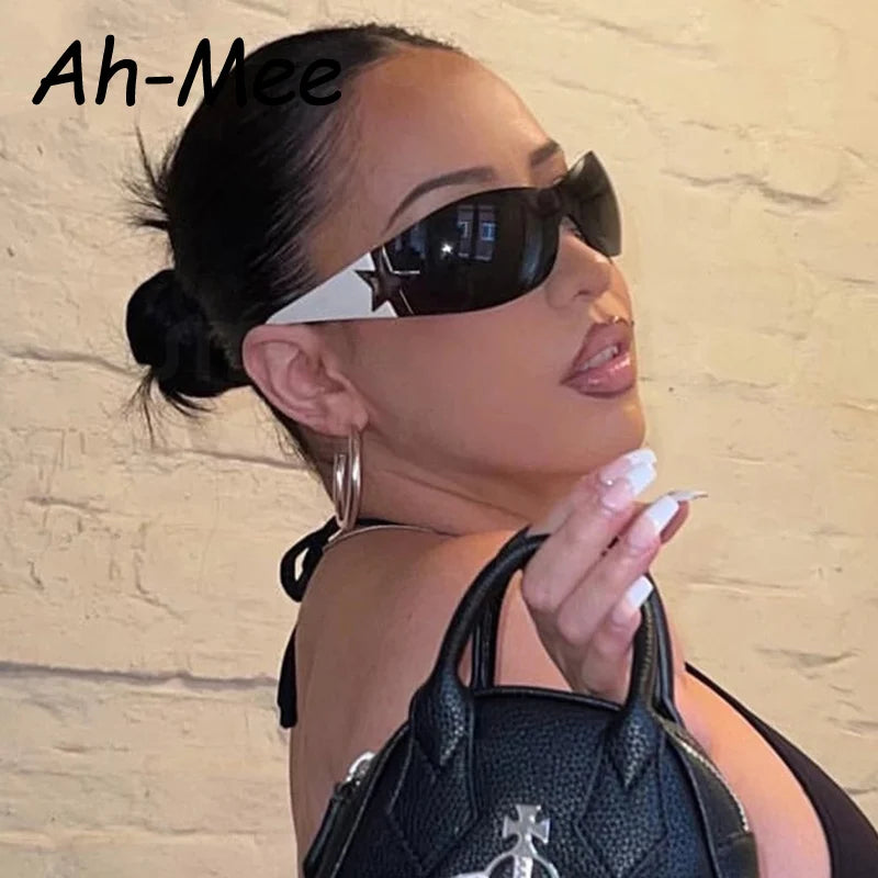 3pcs Y2K Rimless Cycling Punk One Piece Sunglasses Men Women Goggle Outdoor Sun Glasses Five Star Wrap Around Eyewear UV400