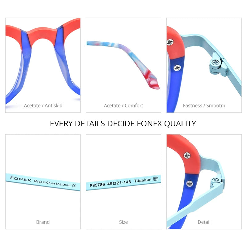 FONEX Colorful Acetate Titanium Glasses Men Square Eyeglasses 2023 Women Spectacles Eyewear F85786