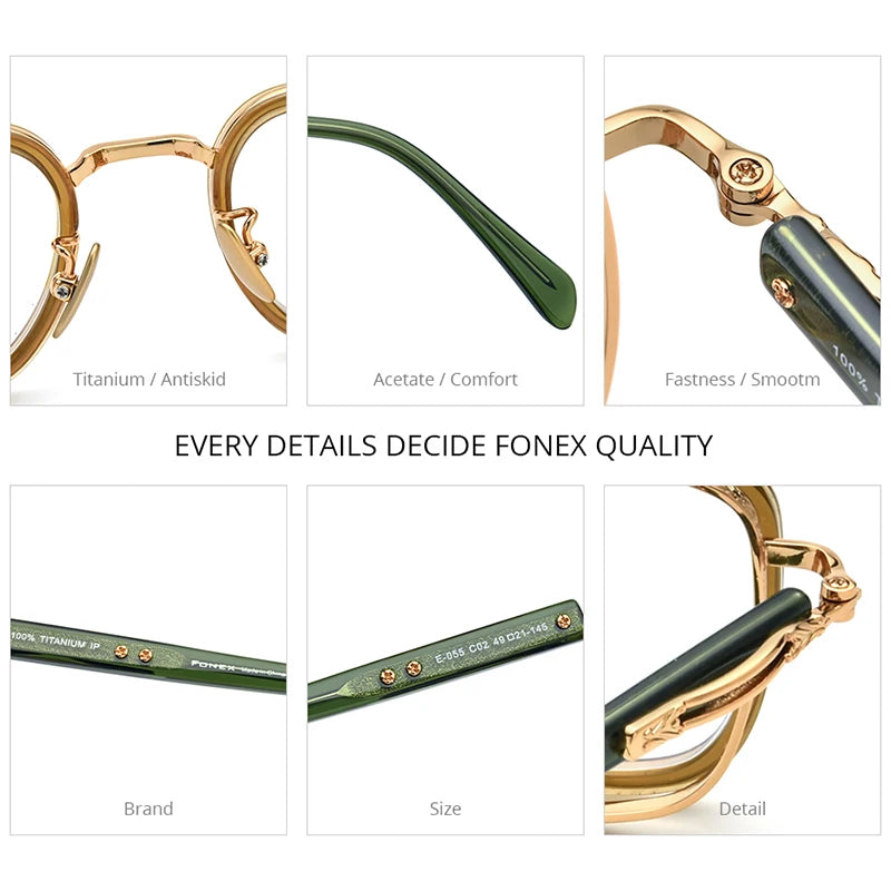 FONEX Acetate Titanium Glasses Men Vintage Square Eyeglasses Women Spectacles Eyewear E-055