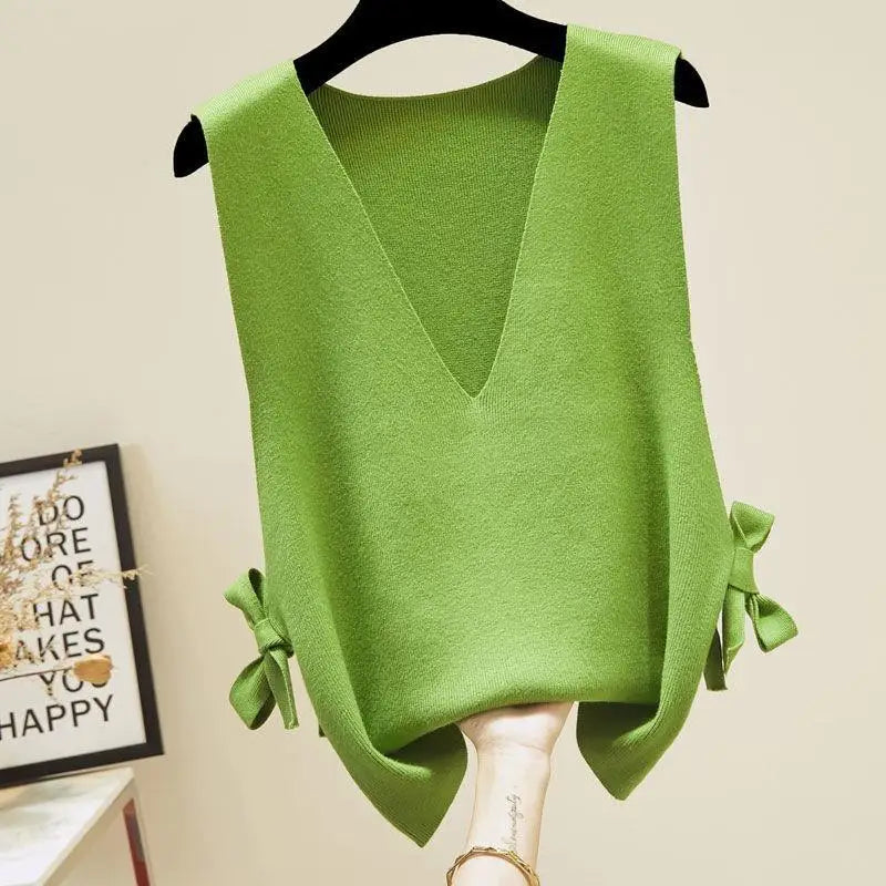 Spring and Autumn New Women's Knitwear Vest Korean Edition Sweater Tank Top Wearing Loose and Elegant Women's Top