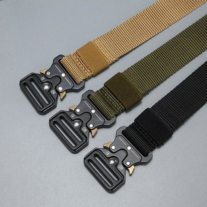 Men's new tactical high weight and wear-resistant alloy buckle nylon waist belt outdoor belt work clothes canvas elastic belt