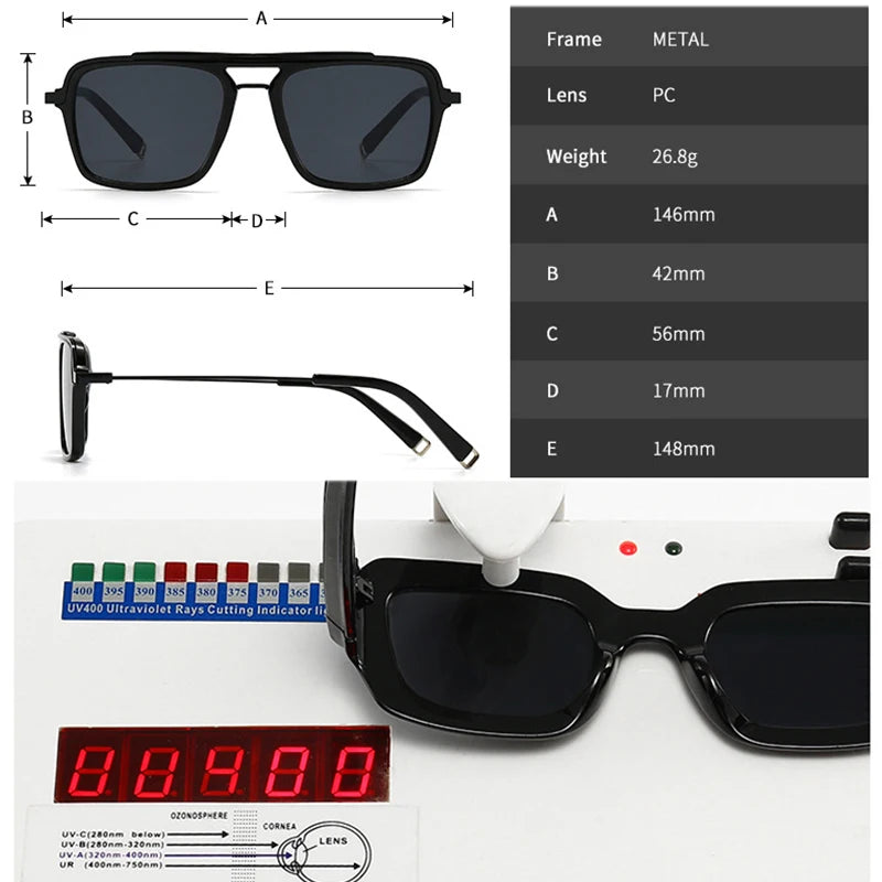 SHAUNA Retro Men Square Double Bridges Sunglasses Shades UV400 Fashion Gradient Women Semi Metal Sun Glasses