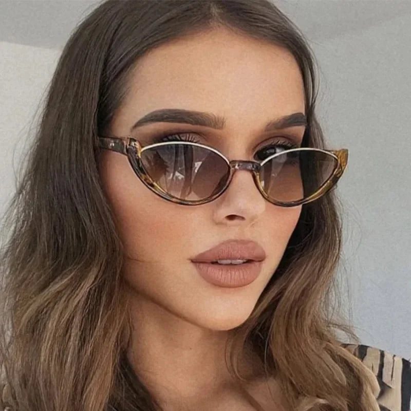 Kleine Vintage-Sonnenbrille mit Katzenaugen-Motiv für Damen, trendige Sonnenbrille mit Halbrahmen, Retro-Mode im Y2K-Stil