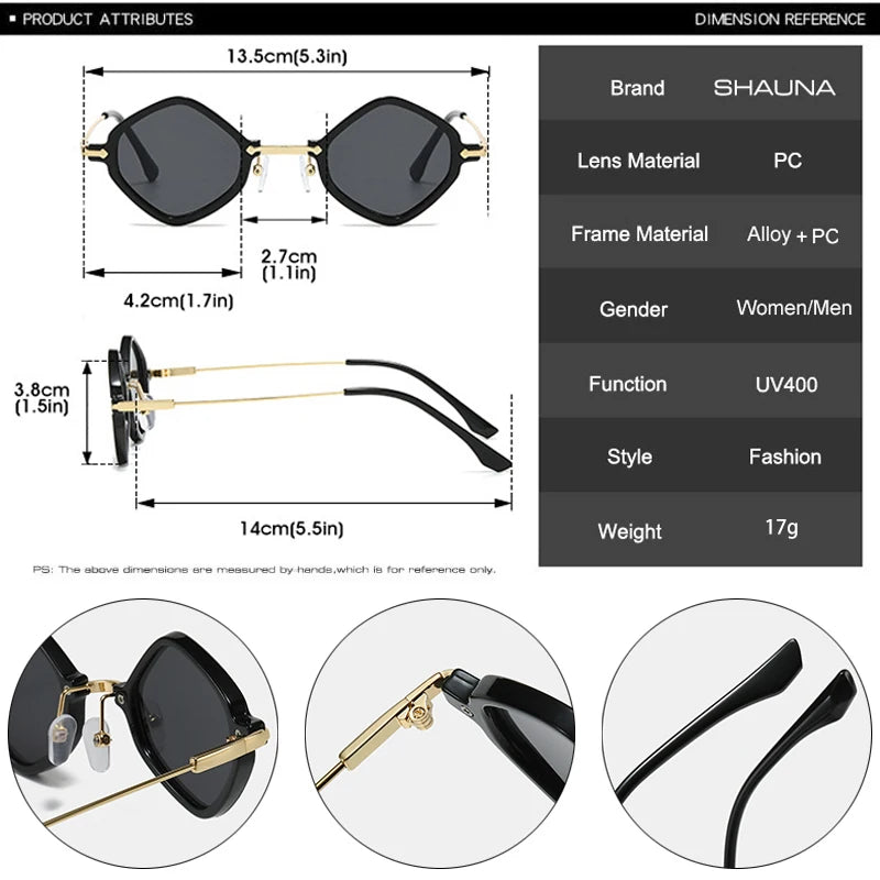 SHAUNA Rétro Petit Polygone Carré Femmes Lunettes De Soleil Mode Clair Océan Dégradé Lentilles Nuances UV400 Hommes Tendance Punk Lunettes De Soleil