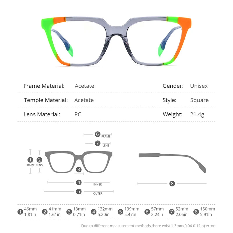 HEPIDEM Multicolor Acetate Glasses Men Retro Square Eyeglasses Women Frame Spectacles Eyewear 9227