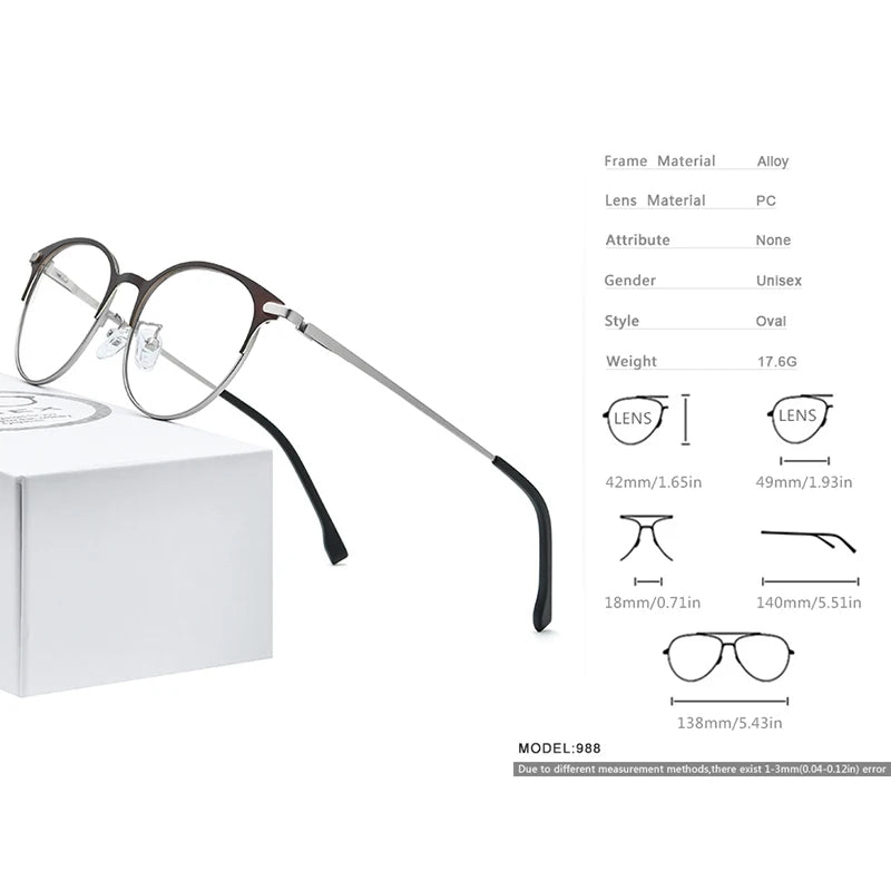 FONEX Alloy Glasses Frame Men Ultralight Women Vintage Round Eyeglasses Retro Frame Screwless Eyewear 988