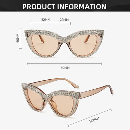 Vintage Cat Eye Sunglasses with Rhinestones 2024 New in Stylish Women Shades Ins Trendy Handmade Brand Designer Eyewear