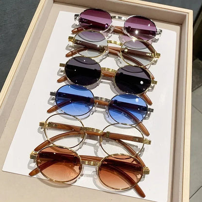 Wooden Fashion Sunglasses Women Vintage Oculos Sunglasses for Men Oval Designer Glasses Tredning Sun Lentes Luxury Gafas Lunette