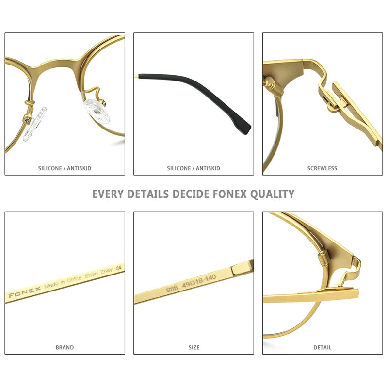 FONEX Alloy Glasses Frame Men Ultralight Women Vintage Round Eyeglasses Retro Frame Screwless Eyewear 988