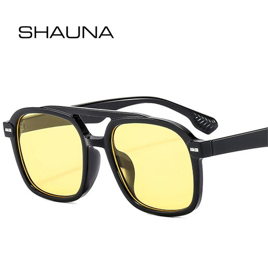 SHAUNA Retro Square Double Bridges Women Sunglasses Fashion Rivets Men Clear Yellow Blue Shades UV400