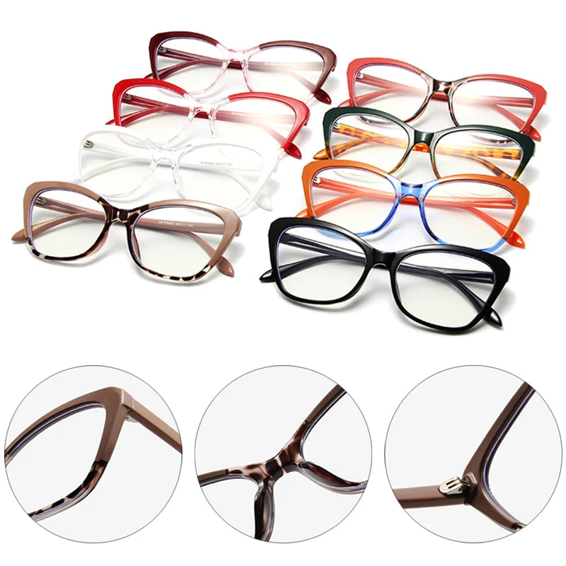 SHAUNA Fashion TR90 Clear Anti-Blue Light Women Glasses Frame Retro Spring Hinge Men Optical Cat Eye Double Color Frame