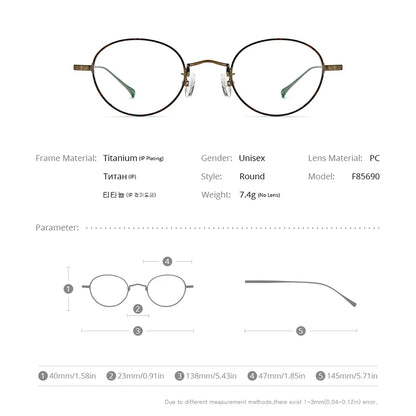 FONEX Titanium Glasses Men Vintage Round Eyeglasses Women 2022 New Titan Retro Frame Eyewear F85690