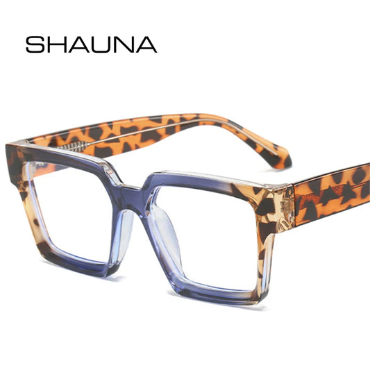 SHAUNA Fashion Square Candy Color Glasses Frame Women Spring Hinge Anti Blue Light Optical Eyewear Men Leopard Retro Frame