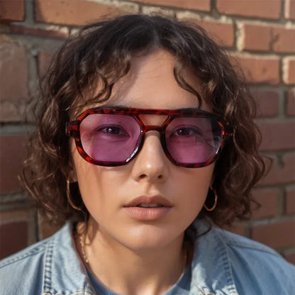 Lunettes de soleil à double pont tendance pour femmes, lunettes de soleil carrées polygonales, rétro, bleu, violet, pour hommes, lunettes de soleil UV400