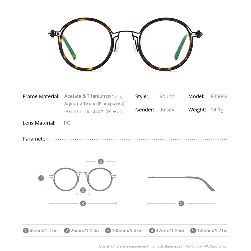 FONEX Acetate Titanium Eyeglasses Men Vintage Round Glasses Frame Women Spectacles Korean Eyewear F85692