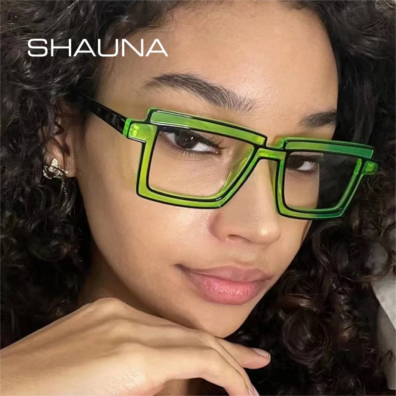 SHAUNA Retro Fluorescence Color Square Women Glasses Frame Fashion TR90 Clear Anti-Blue Light Eyewear Men Green Optical Frame