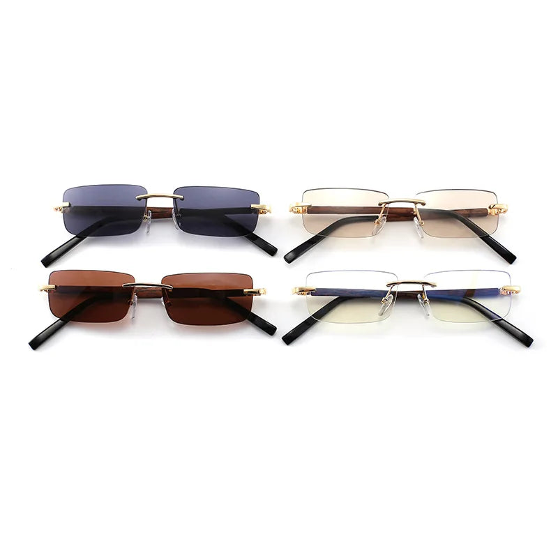 SHAUNA Trending Small Rectangle Sunglasses Retro Wood Grain Rimless Gradient Shades UV400