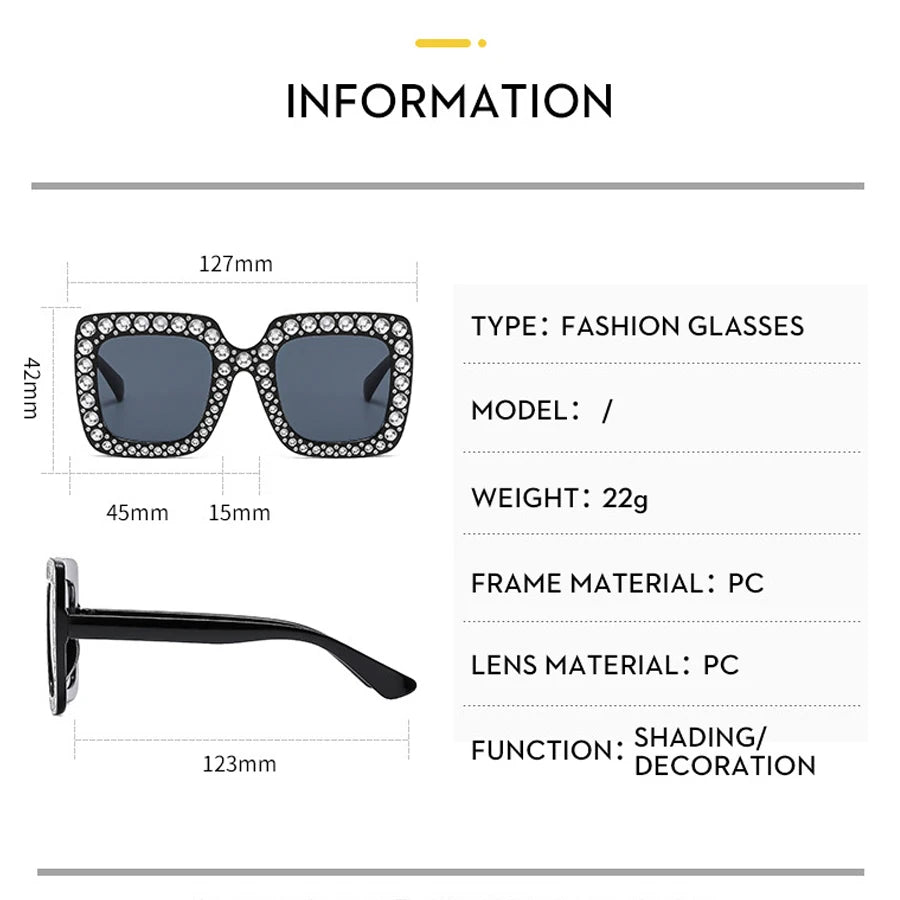 Kids Diamond Oversized Sunglasses Big Square Frame Sunglasses UV400 Crystal Eyewear Retro Rhinestone Frames Eyeglasses Children