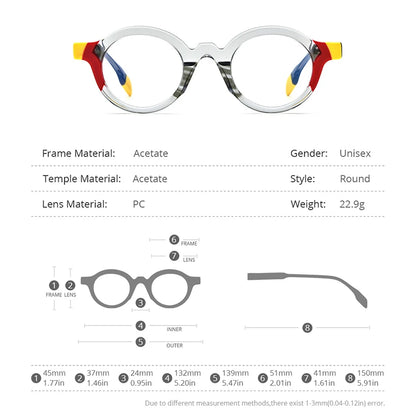 HEPIDEM Multicolor Acetate Glasses Men Retro Small Round Eyeglasses Women Frame Spectacles Eyewear 9226