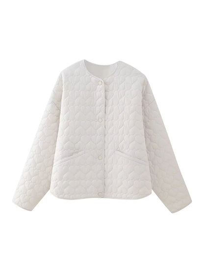 KAOPU ZA Women Fashion Heart-shaped quilted cotton Jacket Women's casual new spring pocket coat