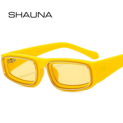 SHAUNA Fashion Rectangle Sunglasses Women Vintage Yellow Orange Eyewear Men Shades UV400