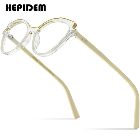 HEPIDEM Powder Acetate Glasses Women Brand Designer Cat Eye Eyeglasses 2022 Ladies Spectacle Eyewear 9307