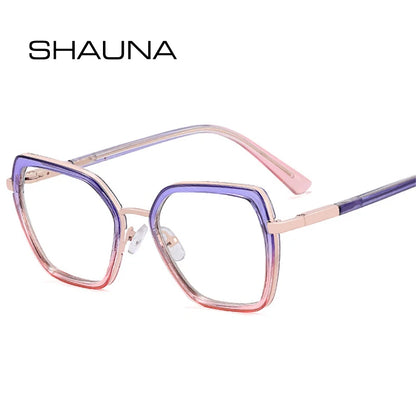 SHAUNA Fashion Polygon Square Double Color Women Glasses Frames Clear Anti Blue Light Men Optical TR90 Metal Frame