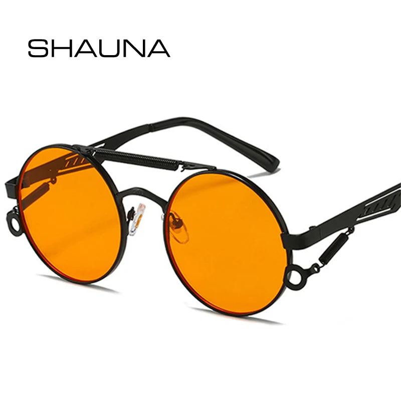 SHAUNA Retro Metall Doppelbrücken Runde Sonnenbrille Damenmode Gradient Mirror Eyewear Herren Trendy Punk Spring Sonnenbrille