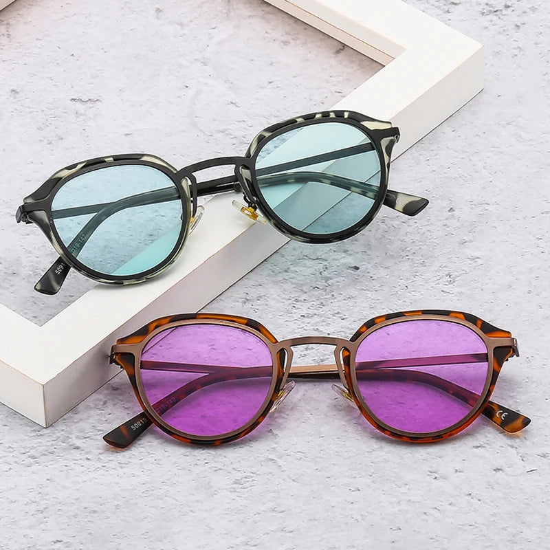 SHAUNA Ins Popular Fashion Oval Women Sunglasses Retro Candy Color Shades UV400 Men Leopard Gradient Round Sun Glasses