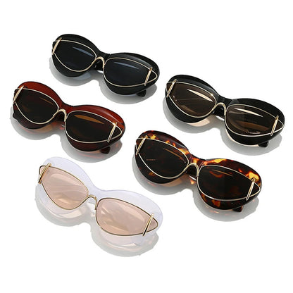 SHAUNA Lunettes de soleil rétro surdimensionnées œil de chat pour femmes, marque de mode, design, verres uniques, lunettes de soleil UV400