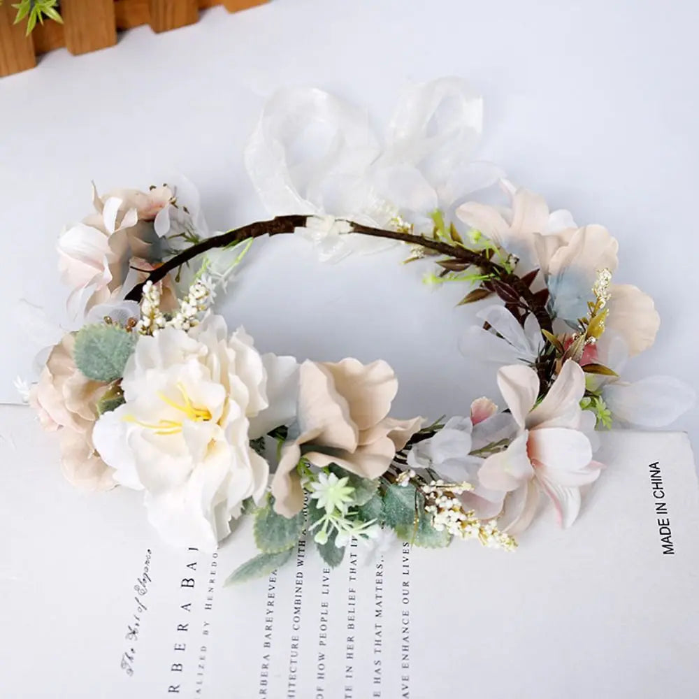 Handmade Bridal Hairband Beach Wreath Hair Jewelry Garland Crown Headwear for Wedding Flower Wreaths Flower Tiara