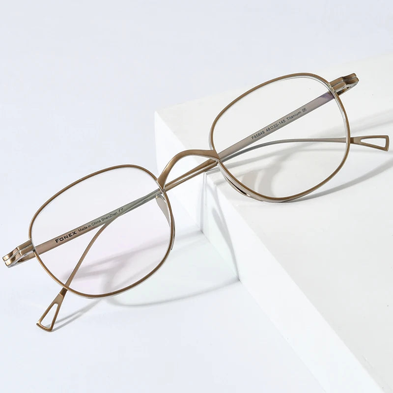 FONEX Lunettes en titane pur pour hommes et femmes, monture carrée rétro, nouvelle collection 2021, lunettes vintage F85649