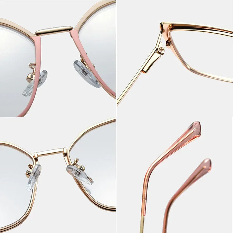 SHAUNA Anti-Blue Light Spring Hinge Women Metal Cat Eye Optical Eyeglasses Frame Double Colors