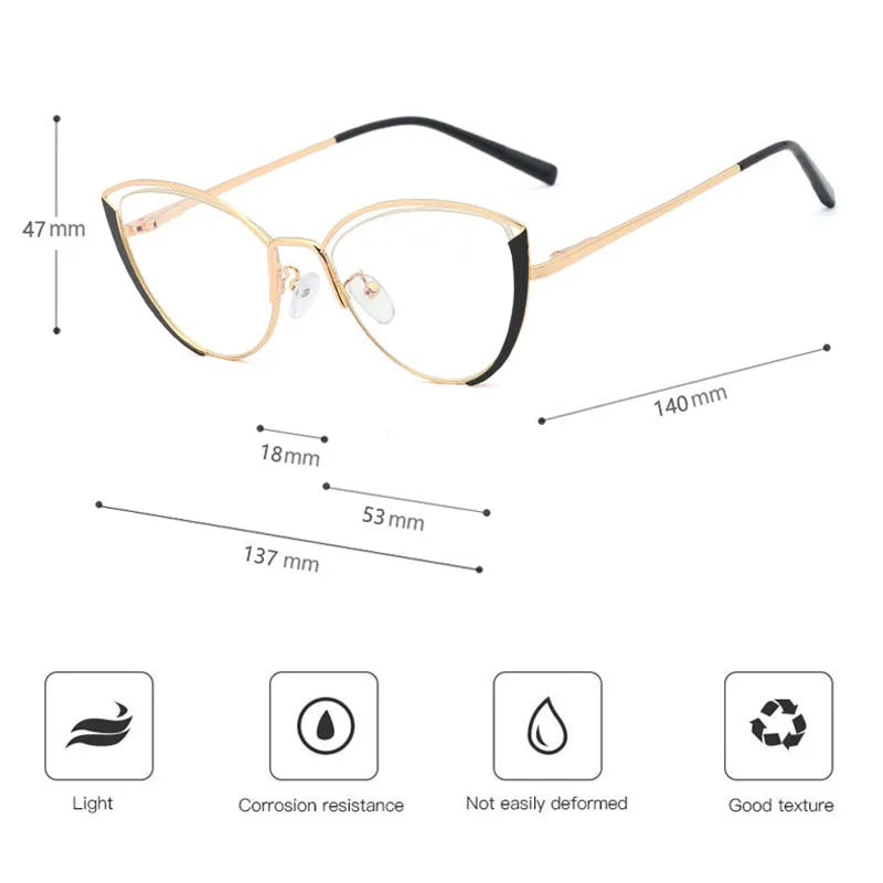 SHAUNA Spring Hinge Fashion Metal Half Frame Women Cat Eye Optical Frames Anti Blue Light Computer Glasses