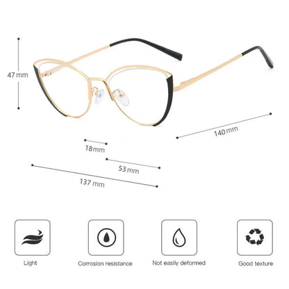 SHAUNA Spring Hinge Fashion Metal Half Frame Women Cat Eye Optical Frames Anti Blue Light Computer Glasses