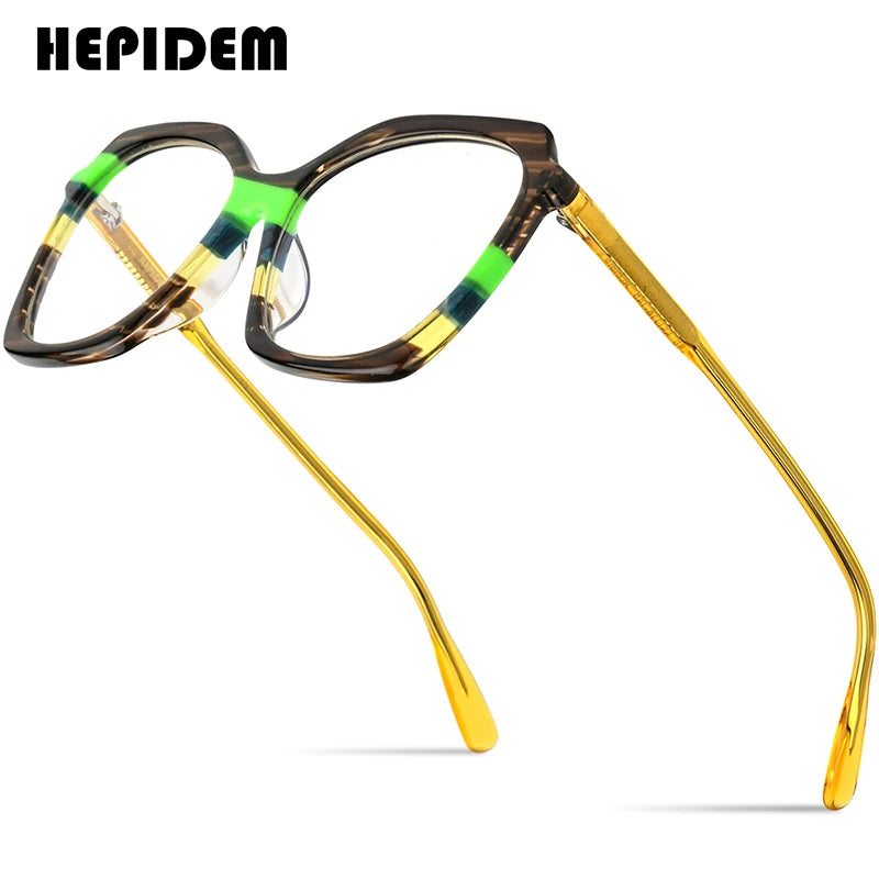 HEPIDEM Mehrfarbige Acetat-Brillenfassung Damen 2023 Neue Cat Eye-Brille Cateye-Brille 9278