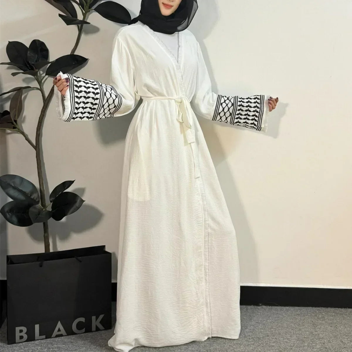 Open Front Abaya Muslim Long Sleeve Cardigan Abayas Maxi Dress Women's Clothing Tassel Embroidery Out Kaftans Women Jilbabs