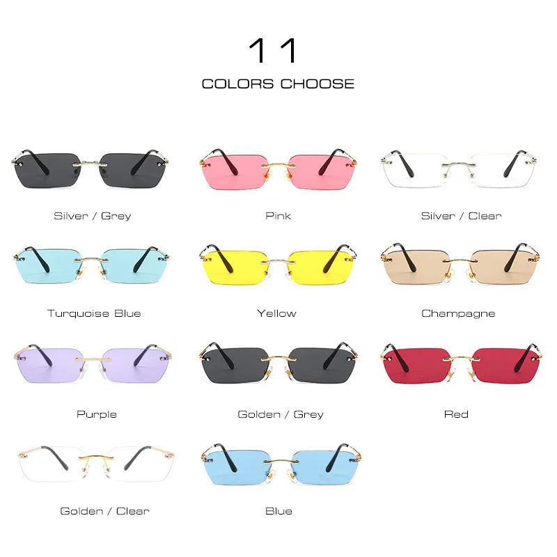 SHAUNA Fashion Rimless Sunglasses Trending Clear Red Blue Yellow Men Rectangle Shades UV400