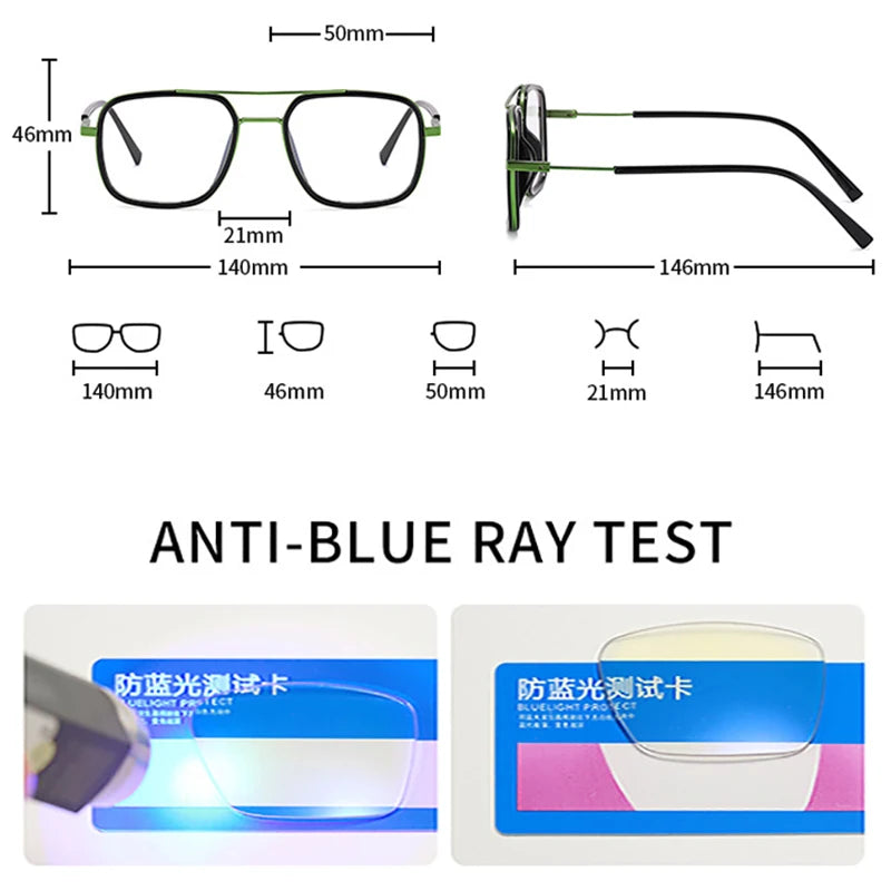 SHAUNA Retro Double Bridges Women Clear Anti Blue Light Glasses Frames Fashion Optical Double Color Men Frame