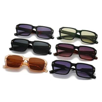 SHAUNA Retro Rivets Men Punk Gradient Sunglasses Fashion Square Women Green Tea Sun Glasses