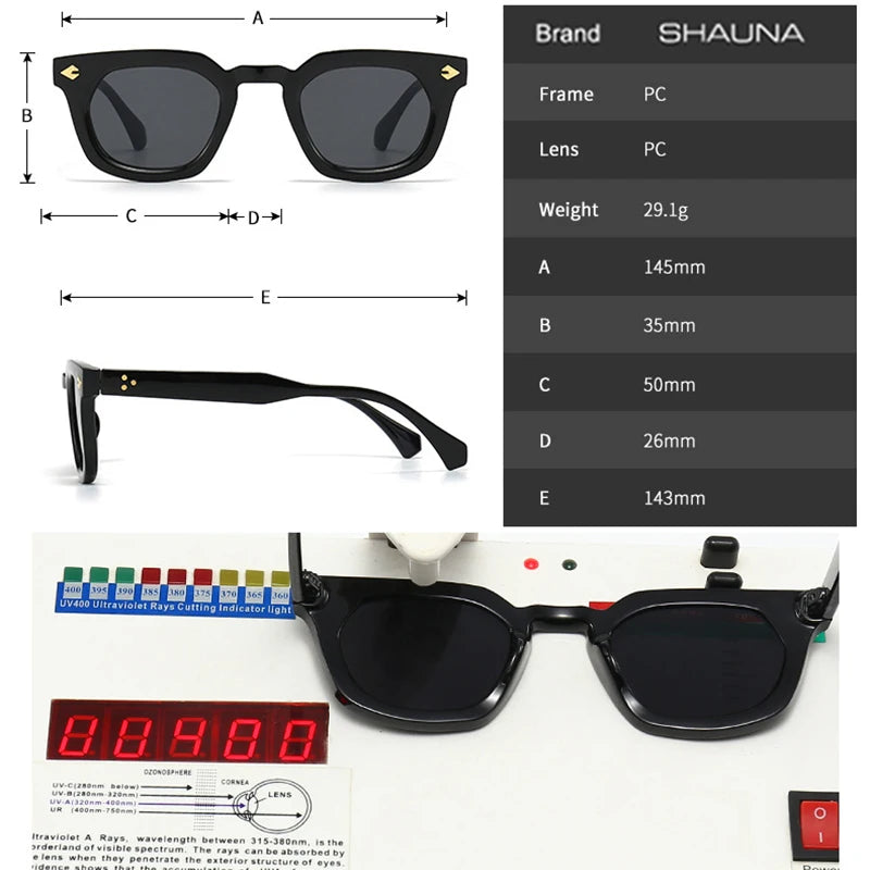 SHAUNA Ins Popular Fashion Square Rivets Women Sunglasses Gradient Men Shades UV400