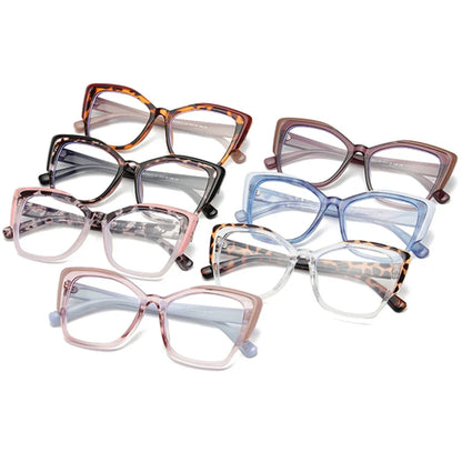 SHAUNA Retro Colorful Leopard Cat Eye Women TR90 Glasses Frame Clear Anti Blue Light Men Optical Eyewear