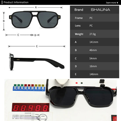 SHAUNA Retro Double Bridges Square Sunglasses Women Gradient Shades UV400 Fashion Brand Designer Rivets Men Sun Glasses