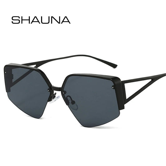 SHAUNA Fashion Polygon Cat Eye Women Semi Metal Sunglasses Retro Trending Men Sun Glasses Shades UV400