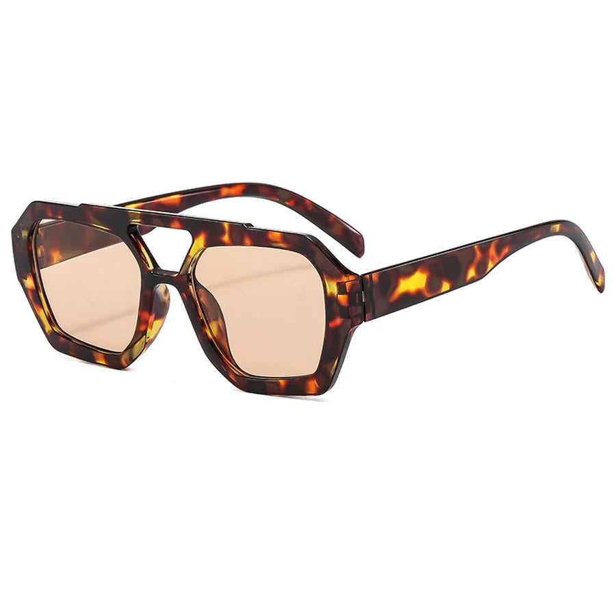 Retro Doppelsteg Sonnenbrille für Damen mit großem Rahmen, Leopardenmuster, braun, Farbverlauf, Brillenmode, Luxus-Designer-Sonnenbrille für Herren