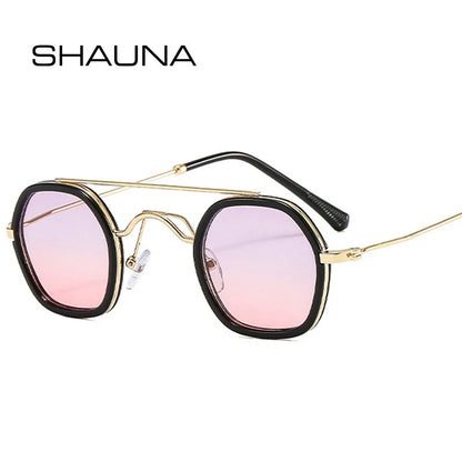 SHAUNA Doppelsteg-Sonnenbrille für Damen, modisch, polygonal, quadratisch, klare Ozean-Farbverlaufsgläser, UV400, Retro-Sonnenbrille für Herren