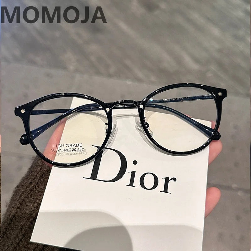 MOMOJA Ultra Light Retro Round Frame Gold Glue Titanium Women's Eyeglass Frame Optical Prescription Gasses Male 58021