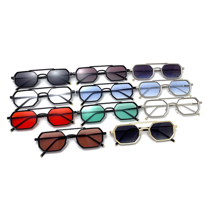 SHAUNA Retro Double Bridges Men Polygon Small Square Sunglasses Fashion Clear Ocean Gradient Lens Eyewear Women Metal Frame