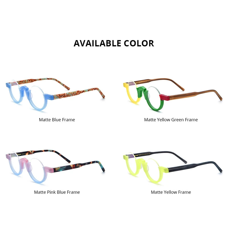 HEPIDEM Matte Acetate Glasses Women 2023 New Fashion Round Eyeglasses Half Rim Spectacles Eyewear H9279