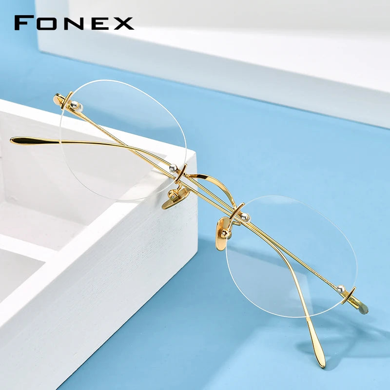 FONEX B Titanium Rimless Glasses Frame Women Eyeglasses Frames Men New Vintage Retro Oval Eyewear